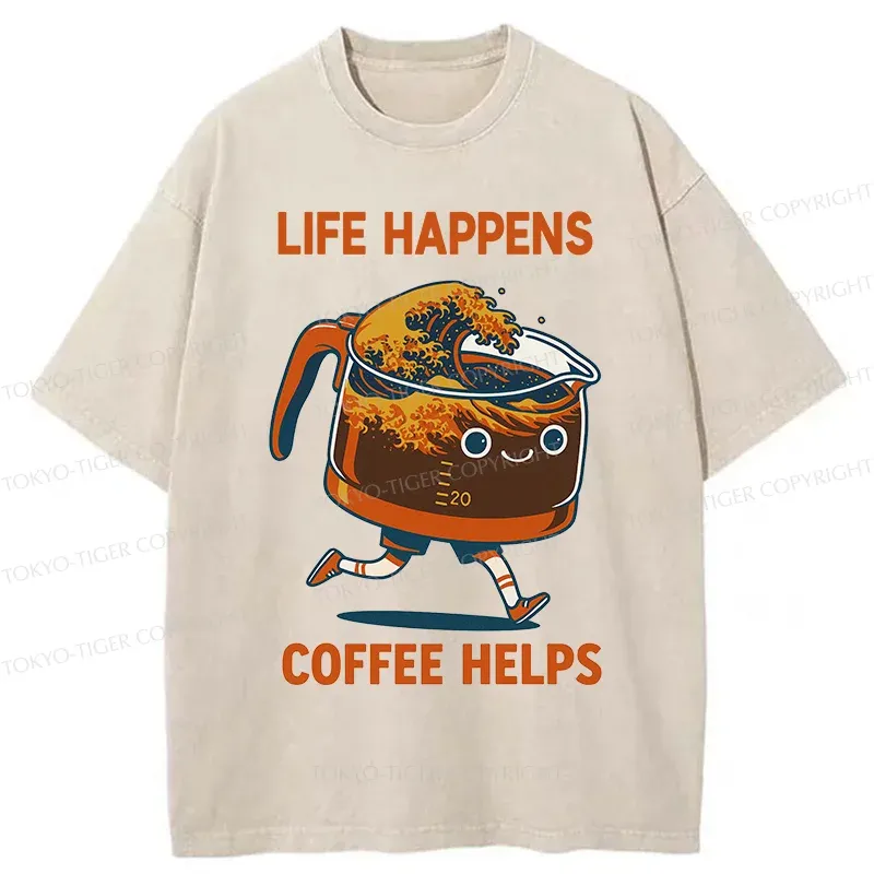 Tokyo-Tiger Interesting Coffee Washed T-Shirt