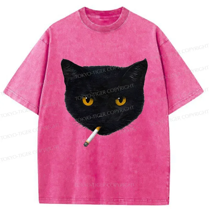 Tokyo-Tiger Smoking Cat Washed T-Shirt
