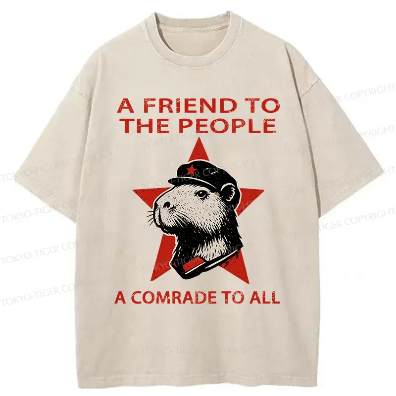 Tokyo-Tiger Capibalism Funny Washed T-Shirt