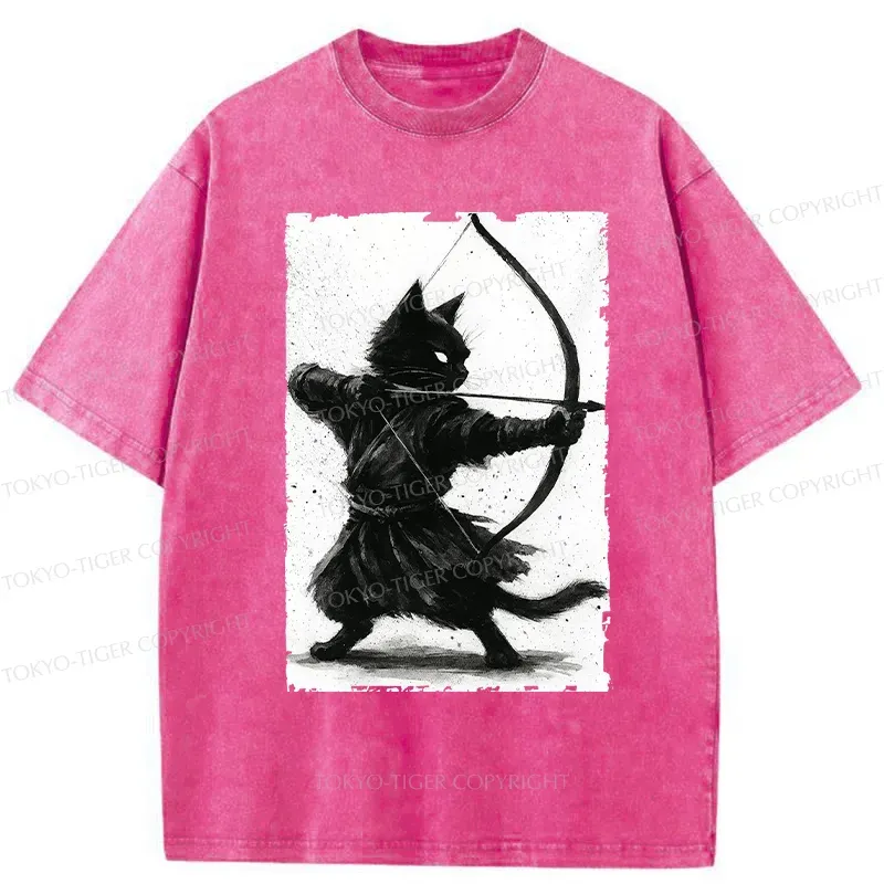 Tokyo-Tiger Retro Cat Archery Washed T-Shirt