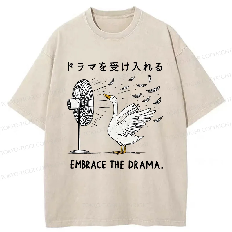 Tokyo-Tiger Goose Blowing Electric Fan Washed T-Shirt