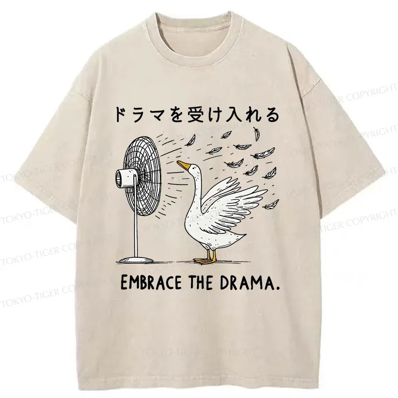 Tokyo-Tiger Goose Blowing Electric Fan Washed T-Shirt