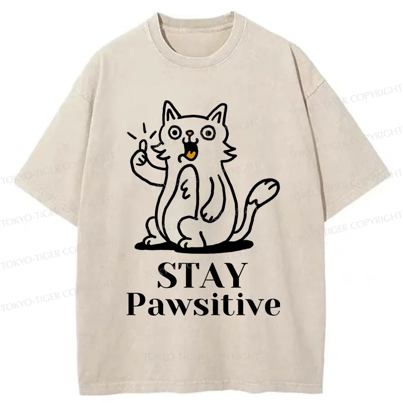 Tokyo-Tiger Stay Positive Cat Washed T-Shirt