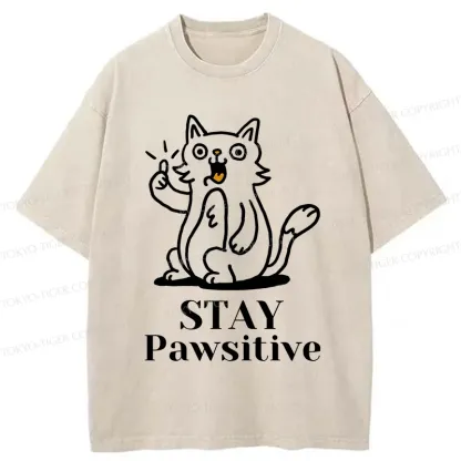 Tokyo-Tiger Stay Positive Cat Washed T-Shirt
