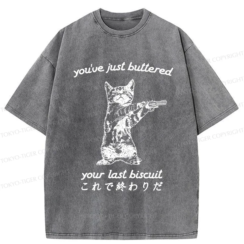 Tokyo-Tiger Funny Cat Holding A Gun Washed T-Shirt
