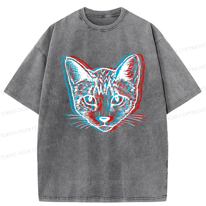 Tokyo-Tiger Psychedelic Cat Washed T-Shirt