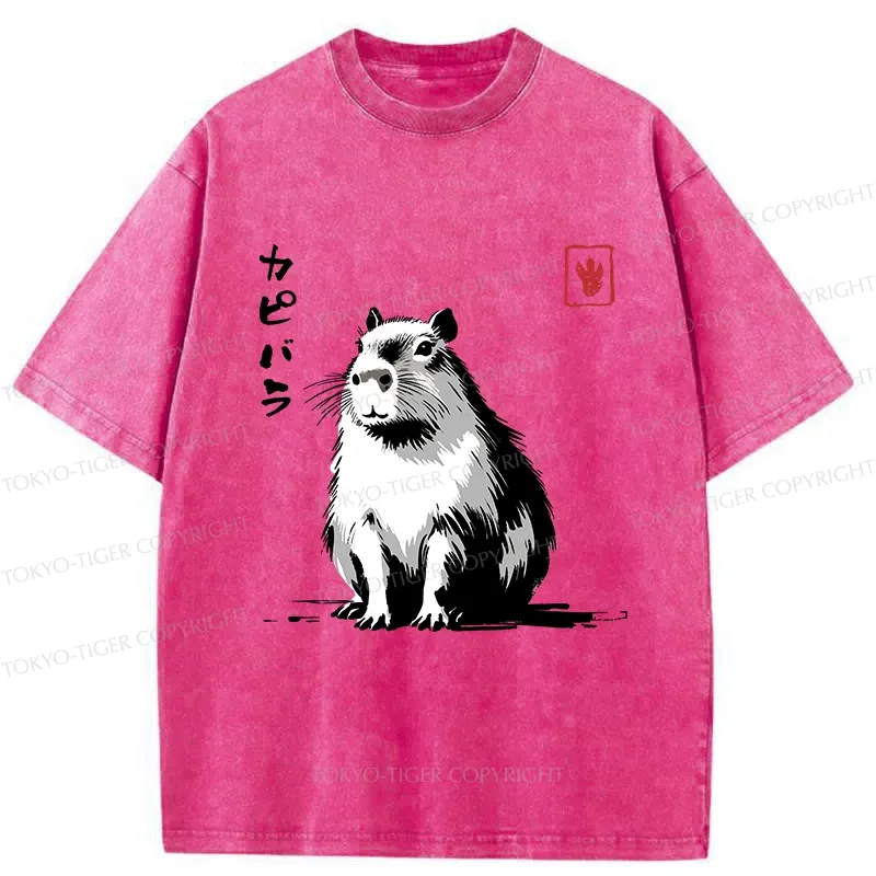 Tokyo-Tiger Retro Japanese Capybara Washed T-Shirt