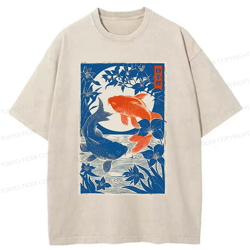 Tokyo-Tiger Woodcut Koi Washed T-Shirt