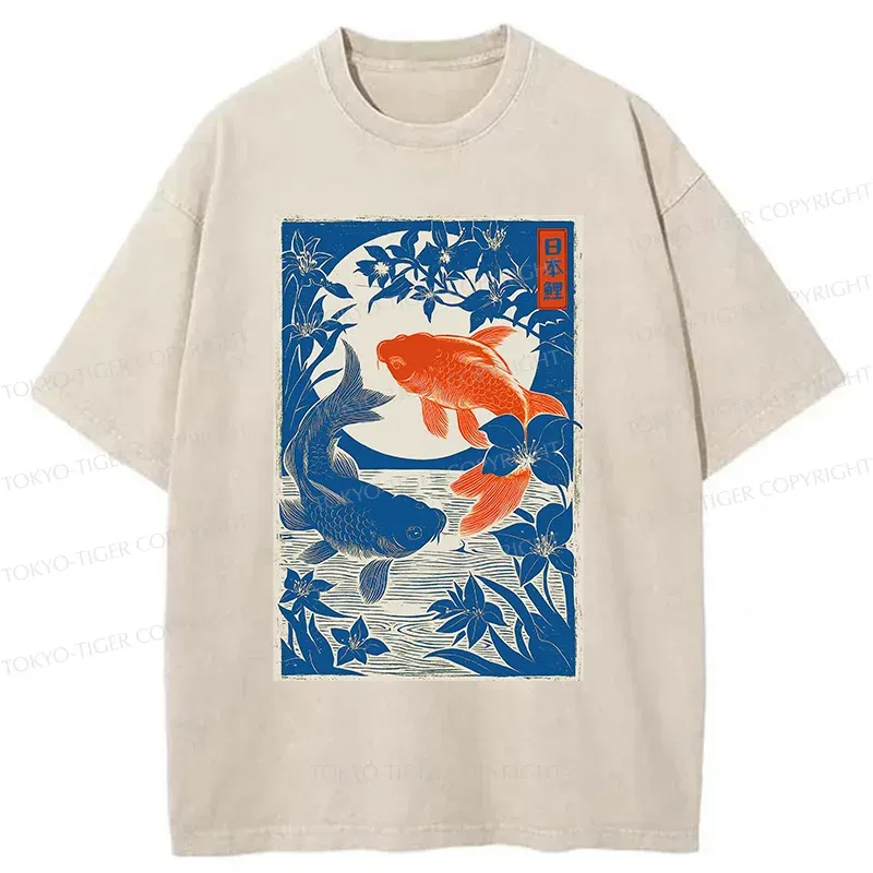 Tokyo-Tiger Woodcut Koi Washed T-Shirt