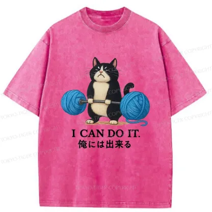 Tokyo-Tiger Cat Lifting Weight Washed T-Shirt