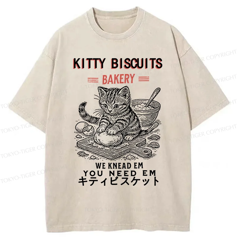 Tokyo-Tiger Kitty Bakery Funny Washed T-Shirt