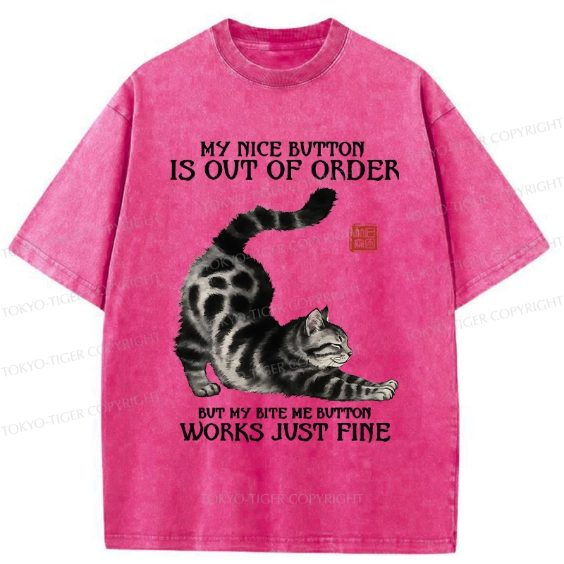 Tokyo-Tiger Naughty Cat Stretching Washed T-Shirt