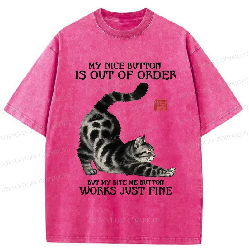 Tokyo-Tiger Naughty Cat Stretching Washed T-Shirt