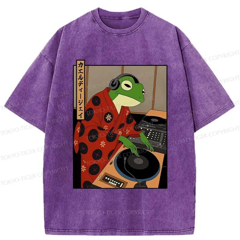 Tokyo-Tiger Funny Frog DJ Washed T-Shirt