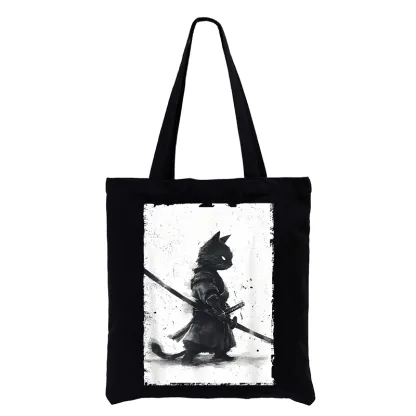 Tokyo-Tiger Retro Cat Samurai Japanese Tote Bag