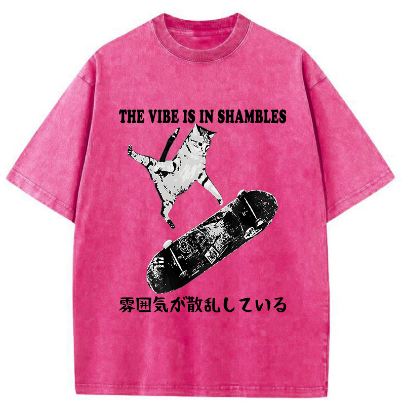 Tokyo-Tiger Skateboard Enthusiast Cat Washed T-Shirt