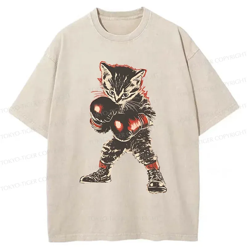 Tokyo-Tiger Boxing Kitten Washed T-Shirt