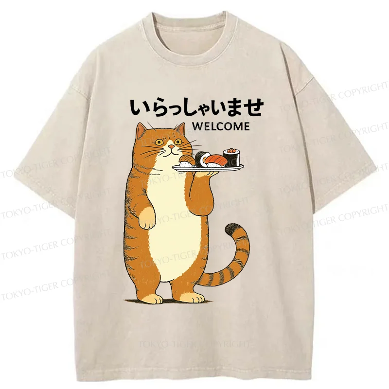 Tokyo-Tiger Cat Waiter Washed T-Shirt