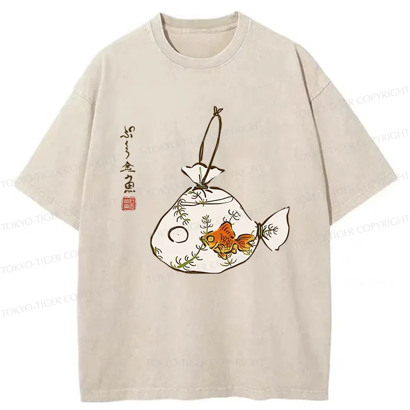 Tokyo-Tiger Vintage Carp Painting Washed T-Shirt