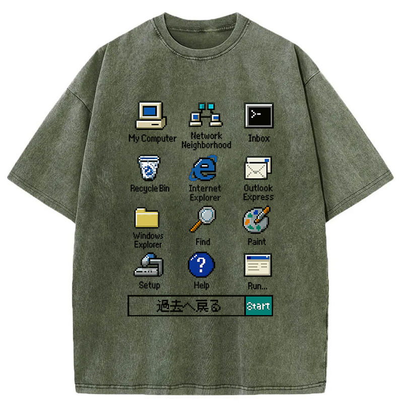 Tokyo-Tiger Retro Computer Washed T-Shirt