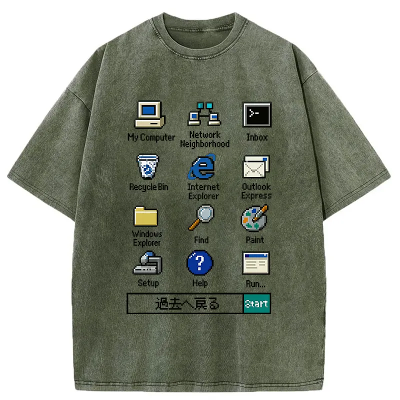 Tokyo-Tiger Retro Computer Washed T-Shirt