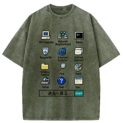 Tokyo-Tiger Retro Computer Washed T-Shirt