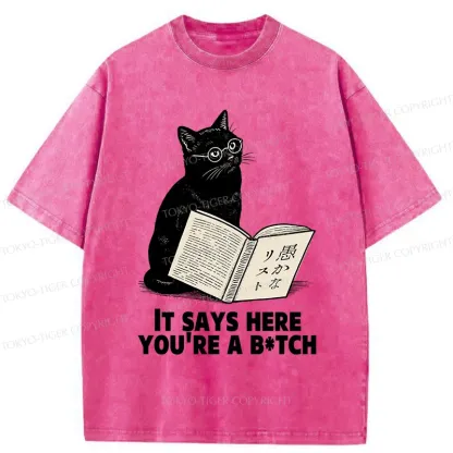 Tokyo-Tiger Black Cat With Glasses Washed T-Shirt