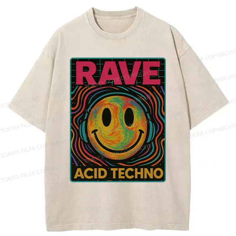 Tokyo-Tiger Rave Music Washed T-Shirt