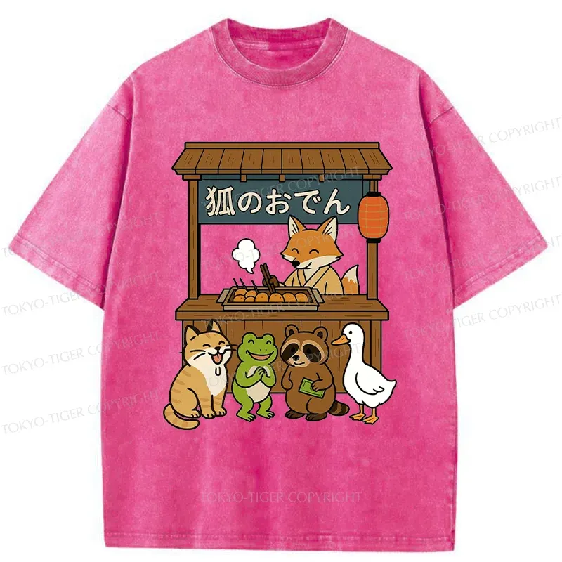 Tokyo-Tiger Fox Oden Shop Washed T-Shirt