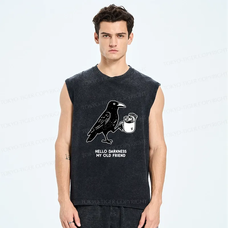 Tokyo-Tiger Crow Drinking Black Coffee Funny Washed Tank