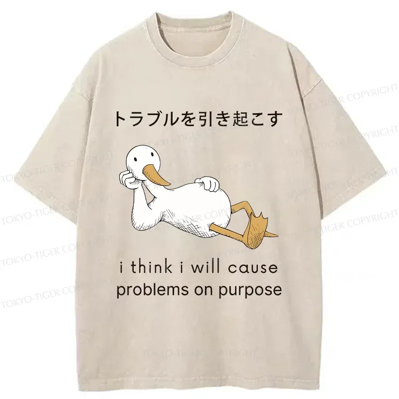 Tokyo-Tiger Goose Causing Trouble Washed T-Shirt