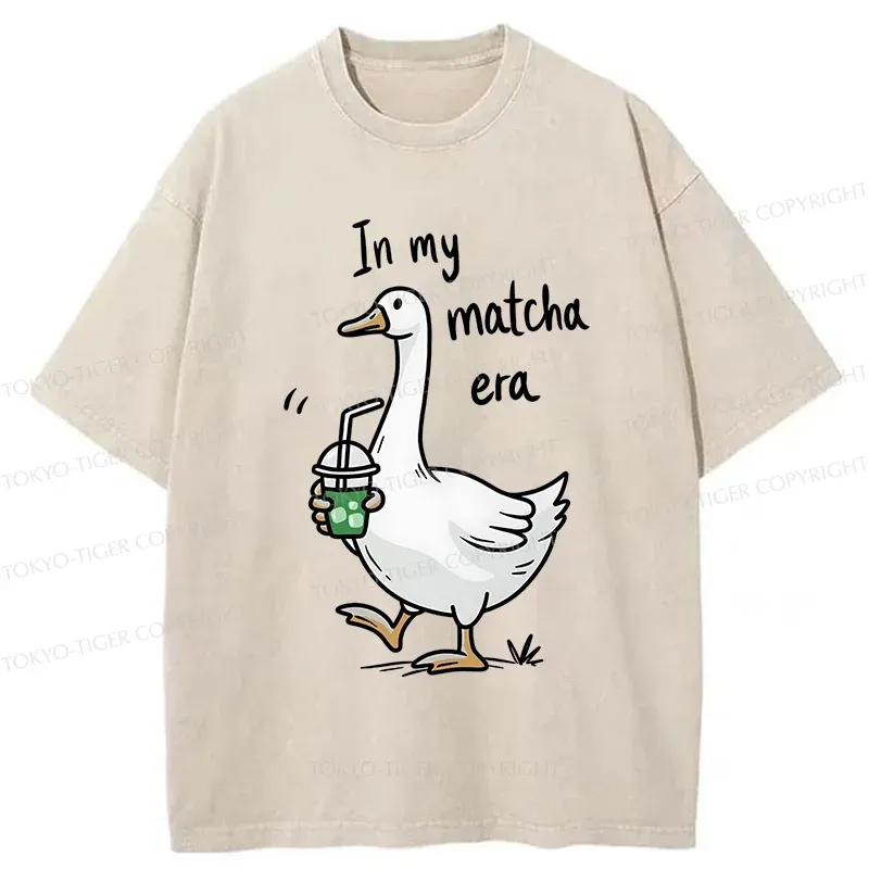 Tokyo-Tiger Goose Drinking Matcha Washed T-Shirt
