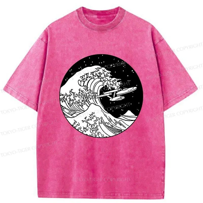 Tokyo-Tiger Waves and Spaceship Washed T-Shirt