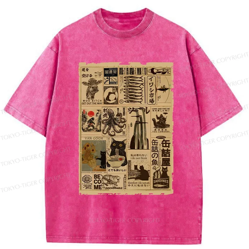Tokyo-Tiger Vintage Animal Pictorial Washed T-Shirt