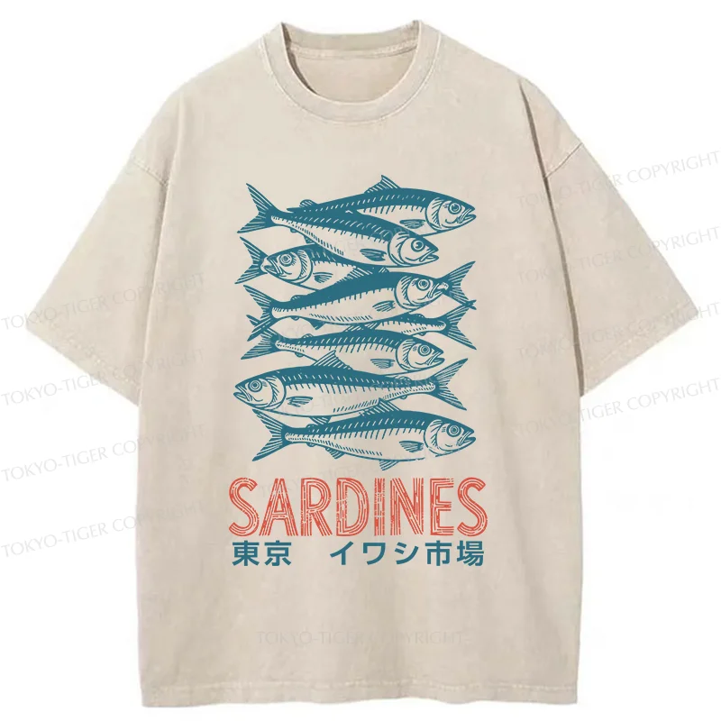 Tokyo-Tiger Vintage Sardines Market Washed T-Shirt