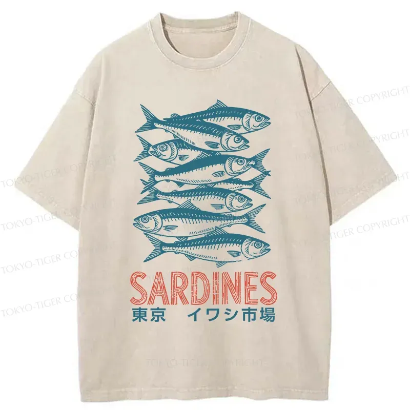 Tokyo-Tiger Vintage Sardines Market Washed T-Shirt