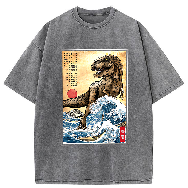 Tokyo-Tiger The Great Wave Off Dinosaur Washed T-Shirt