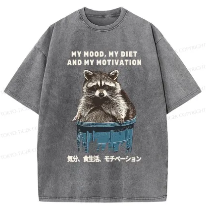 Tokyo-Tiger My Mood My Diet And My Motivation Washed T-Shirt