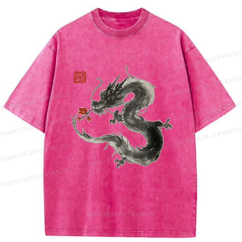 Tokyo-Tiger Dragon Holding A Flower Washed T-Shirt