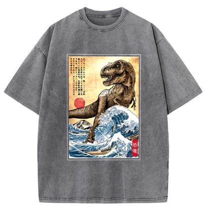 Tokyo-Tiger The Great Wave Off Dinosaur Washed T-Shirt