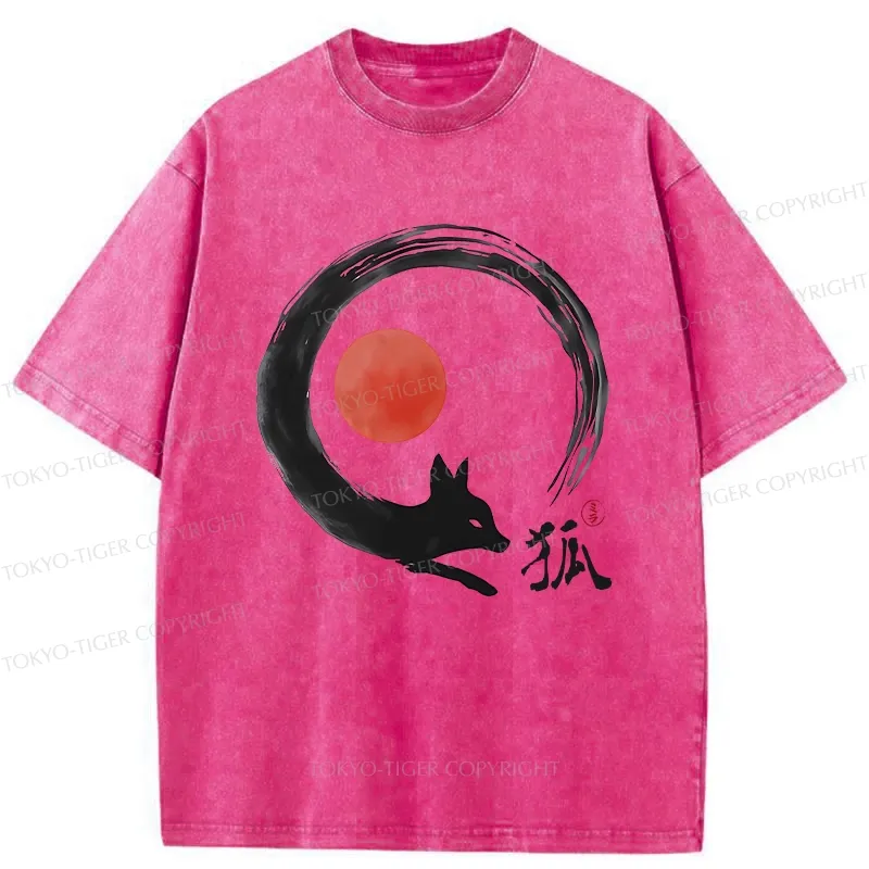 Tokyo-Tiger Retro Fox Enso Washed T-Shirt