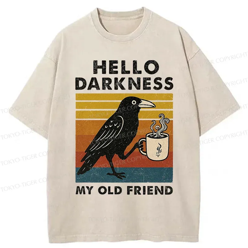Tokyo-Tiger Crow Drinking Coffee Washed T-Shirt
