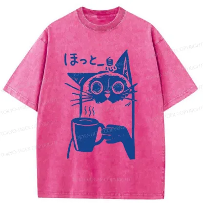 Tokyo-Tiger Resting Cat Washed T-Shirt