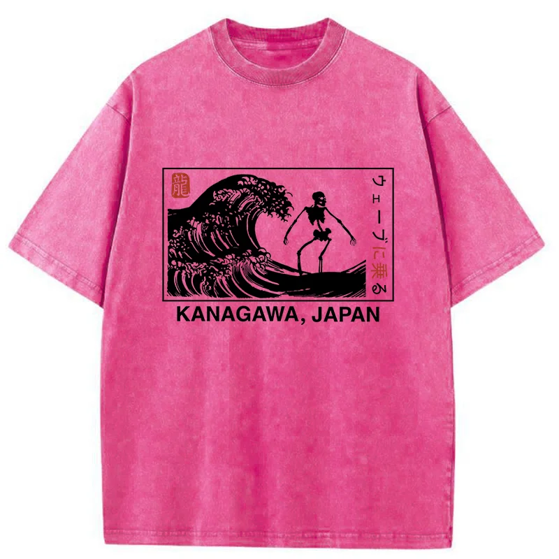 Tokyo-Tiger Skeleton Surfing Japan Washed T-Shirt
