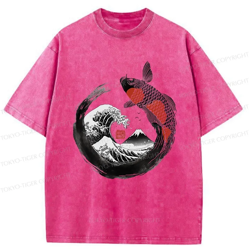 Tokyo-Tiger Retro Koi Enso Washed T-Shirt