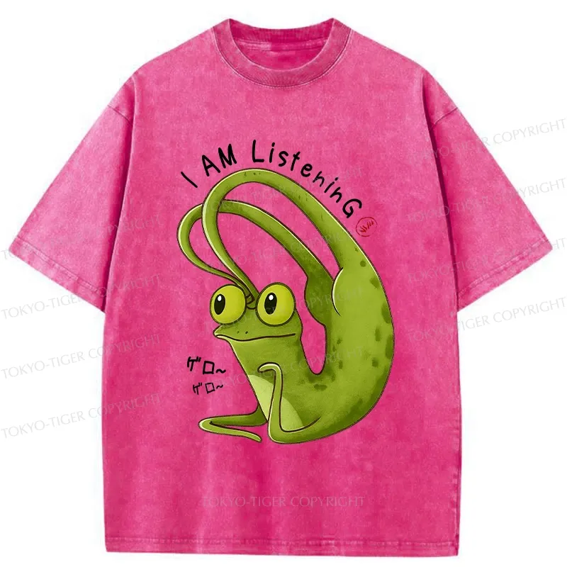 Tokyo-Tiger Funny I Am Listening Washed T-Shirt