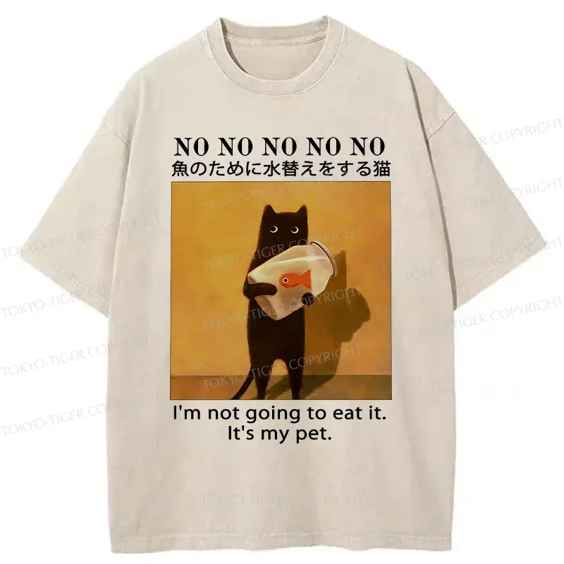 Tokyo-Tiger Cat Raising Fish Washed T-Shirt