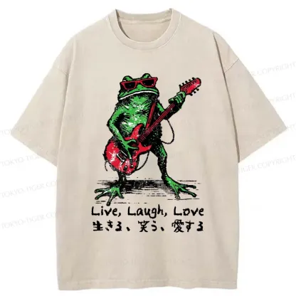 Tokyo-Tiger Frog Playing Guitar Washed T-Shirt