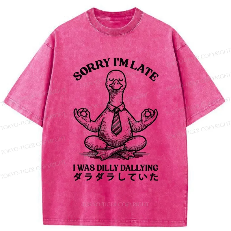 Tokyo-Tiger Sorry I'm Late I Was Dilly Dallying Washed T-Shirt