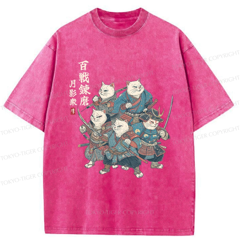 Tokyo-Tiger Five Cat Samurai Washed T-Shirt